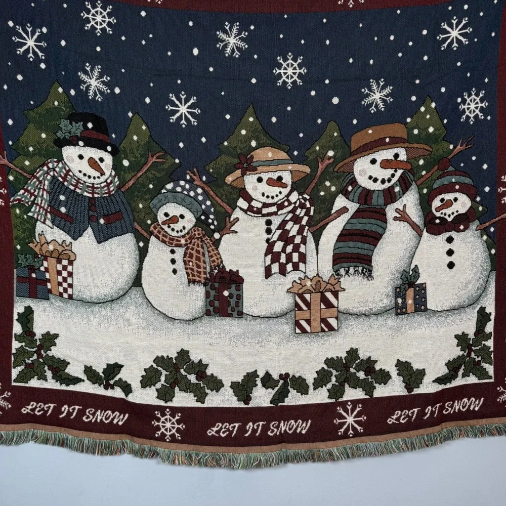 VTG Chatham Tapestry Throw Blanket Snowman Family Let It Snow‎ Christmas Holiday